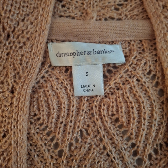 Christopher & Banks Women's Open Front Crochet Sweater In Peach Color - Picture 4 of 8
